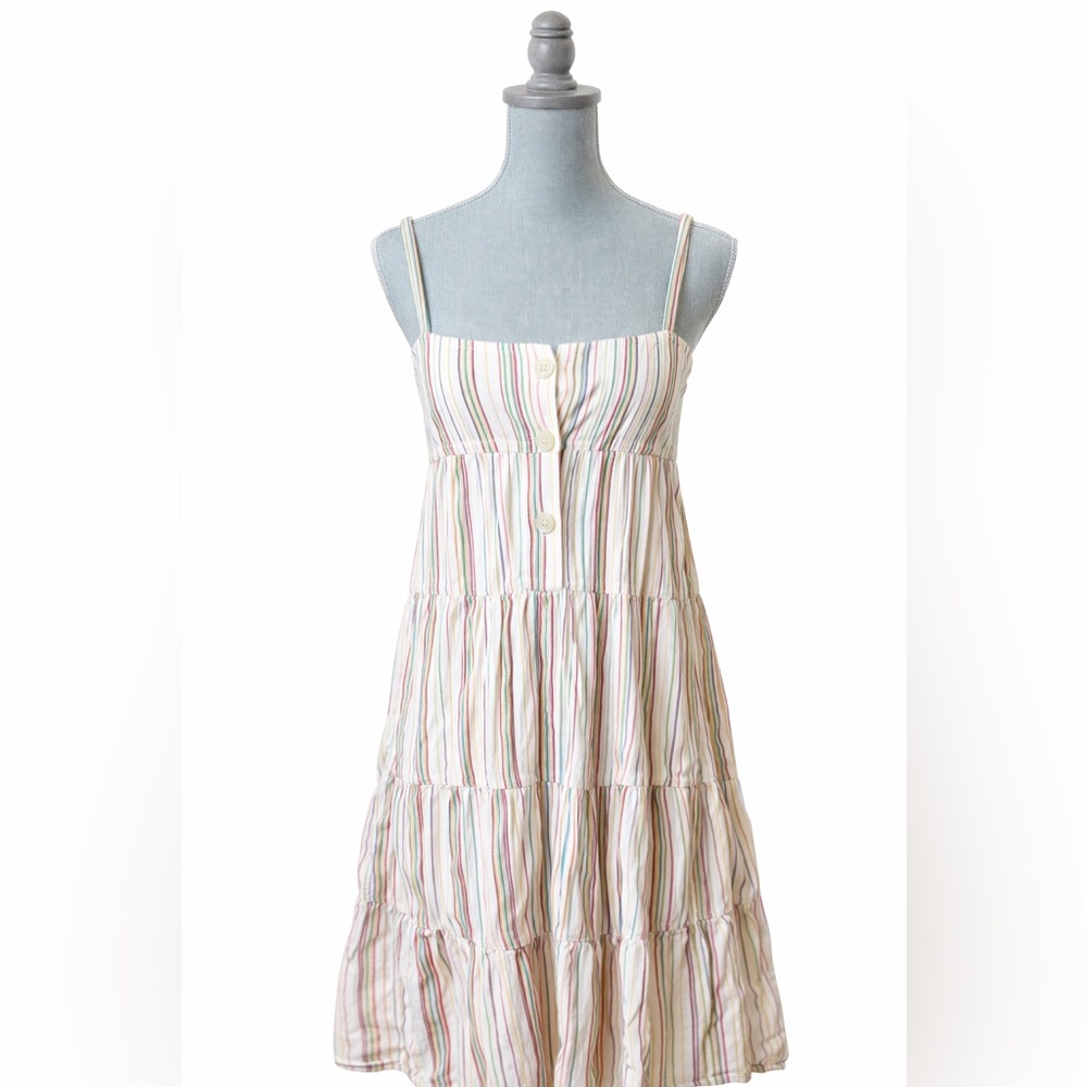 Madewell 100% Cotton Striped Tiered Mini Dress Size 00 Rainbow Stripe Summer